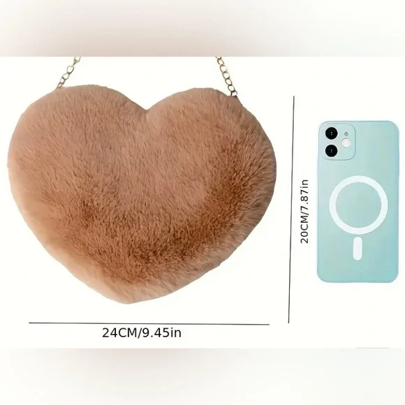 NWT Faux Fur Heart Crossbody Bag - Picture 3 of 3